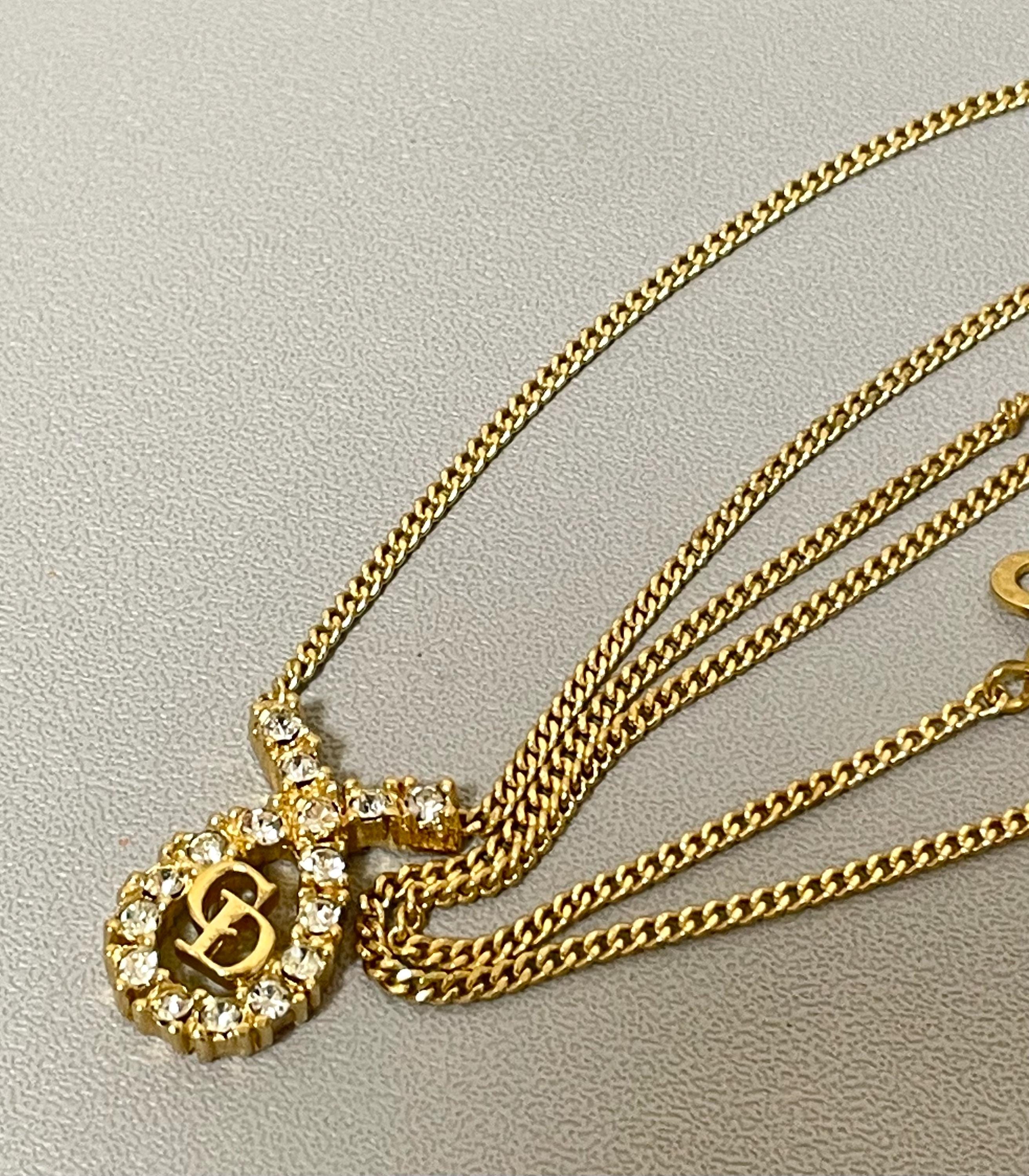 アクセサリー Vintage Christian Dior Gold Necklace Vintage Christian Dior Gold-tone Chain Necklace With Crystal