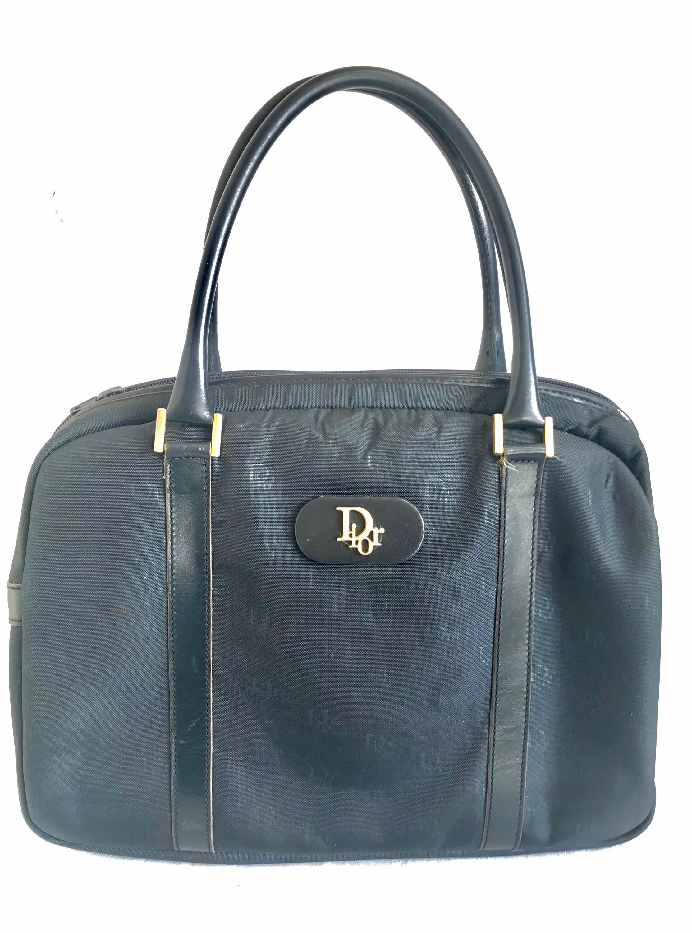 【美品】Chistian Dior  vintage handbag Vintage Christian Dior Navy Handbag With Logo Jacquard Nylon