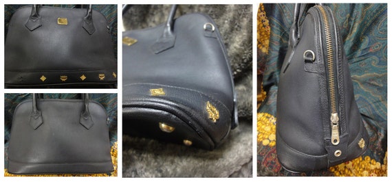 Vintage MCM Black Bolide Style Bag With Gold Tone Metal 