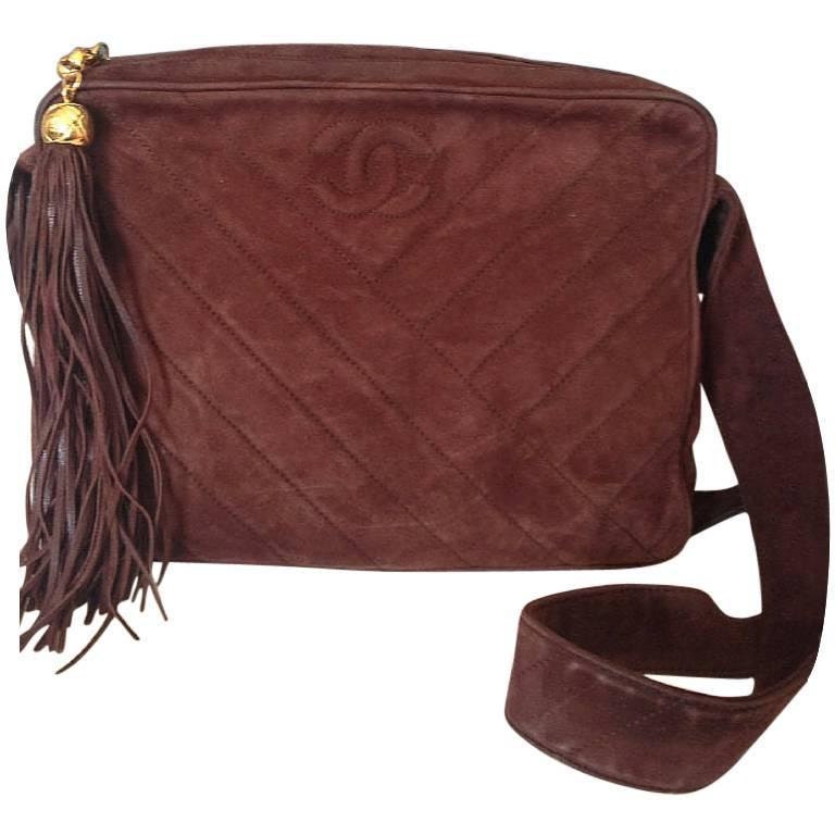 Vintage CHANEL Dark Brown V Stitch Suede Leather Shoulder Bag -  Israel