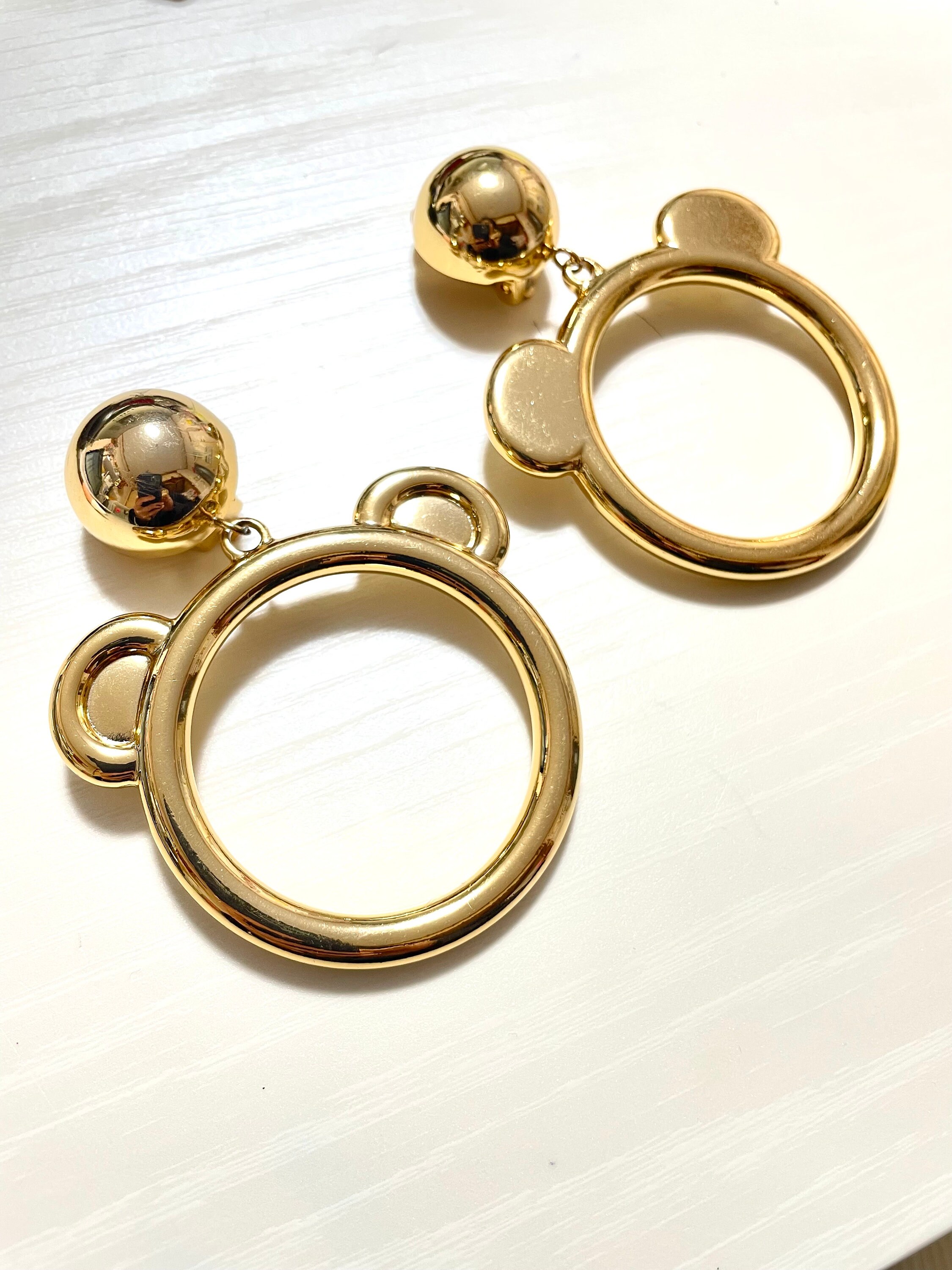 MINT. Vintage Moschino Golden Extra Large Hoop Design Bear