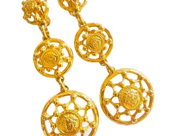 Vintage Gianni Versace Triple Medusa Dangle Earrings | Dramatic Spider-Nest Style | Must-Have Lady Gaga Vibes | 070715ac1
