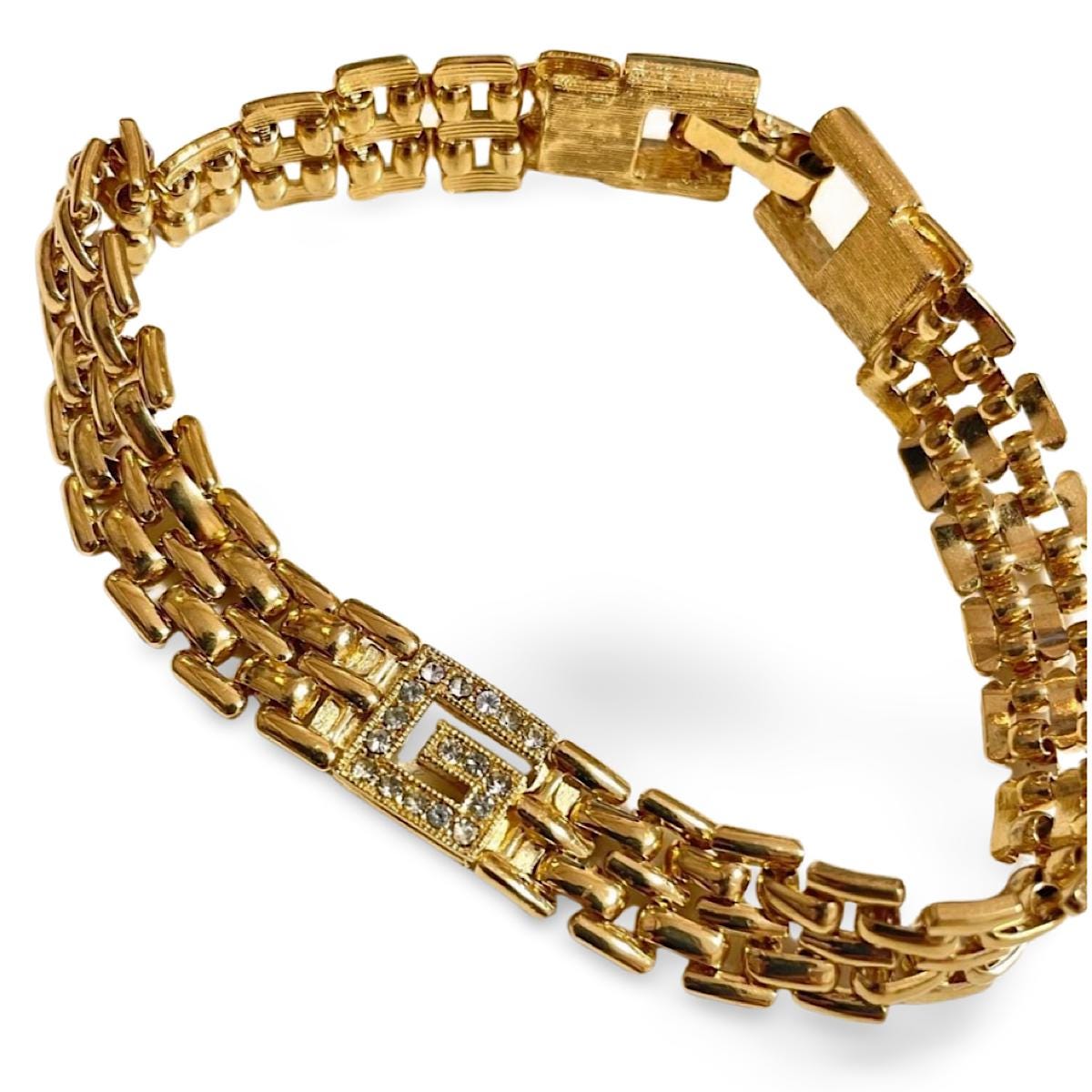 MINT Vintage Givenchy Golden Flat Chain Bracelet With Rhinestone