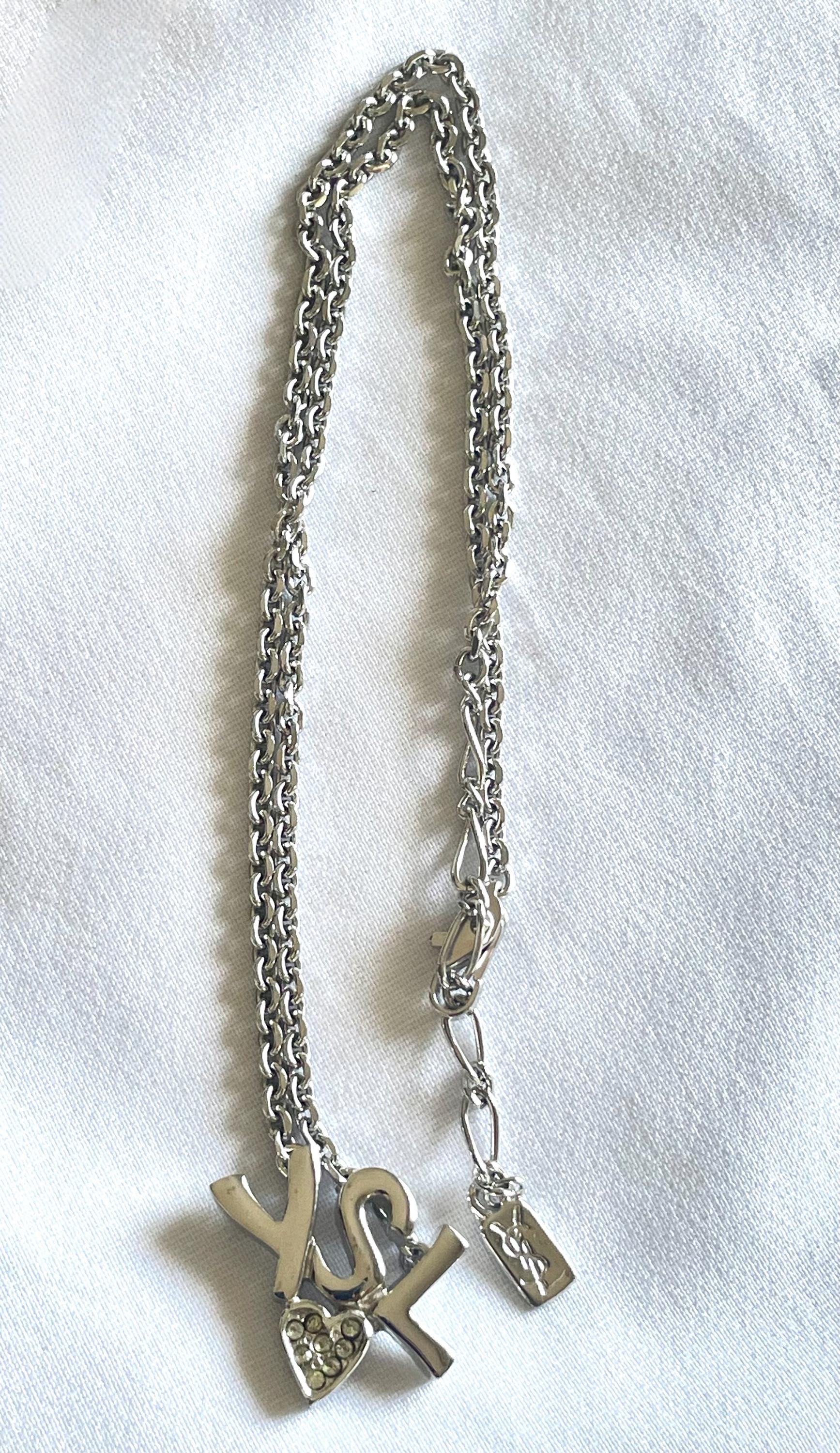 Vintage Yves Saint Laurent Silver Metal Necklace With YSL Logo and 