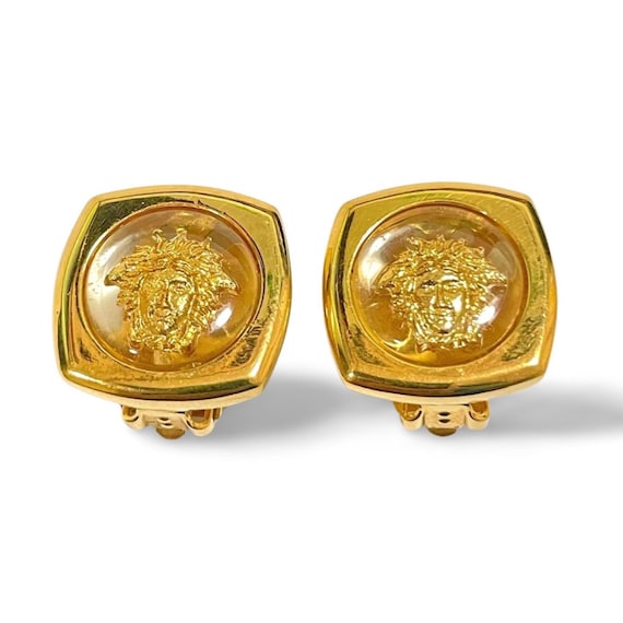 Vintage Gianni Versace Clear & Gold-tone Medusa Earrings | Classic