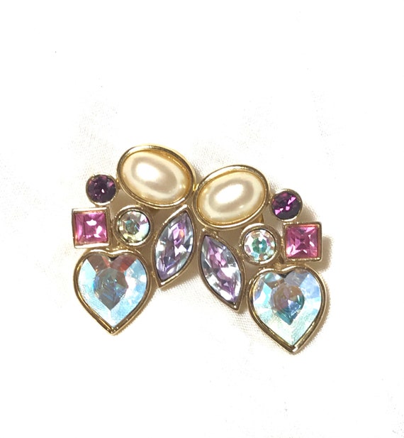 Vintage Yves Saint Laurent crystal and pearl earr… - image 2