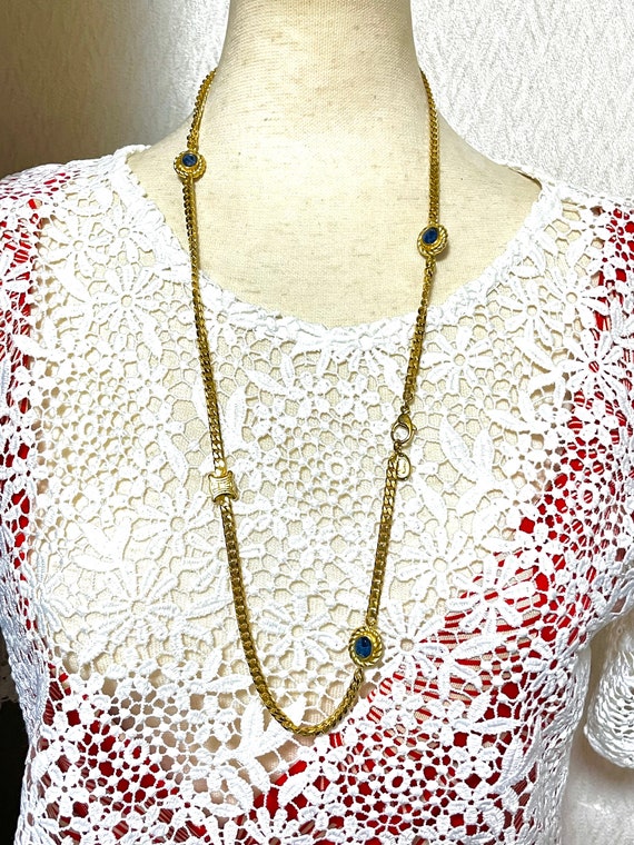 Vintage Celine gold chain long necklace with trio… - image 5