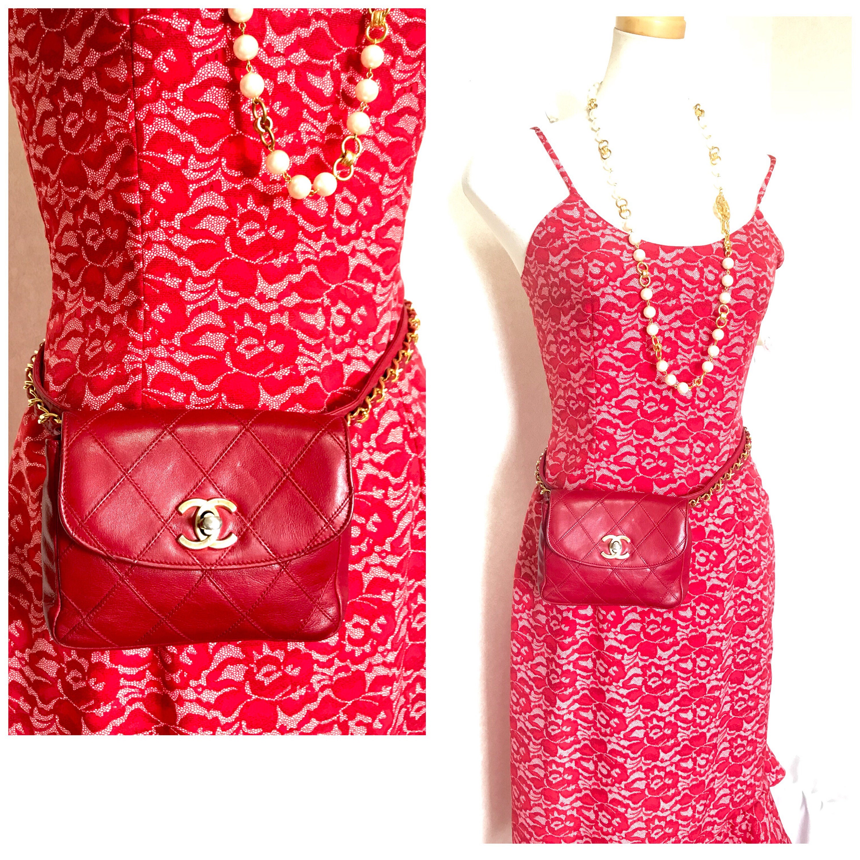 Vintage CHANEL Red Leather 2.55 Waist Purse, Fanny Pack, Hip Bag