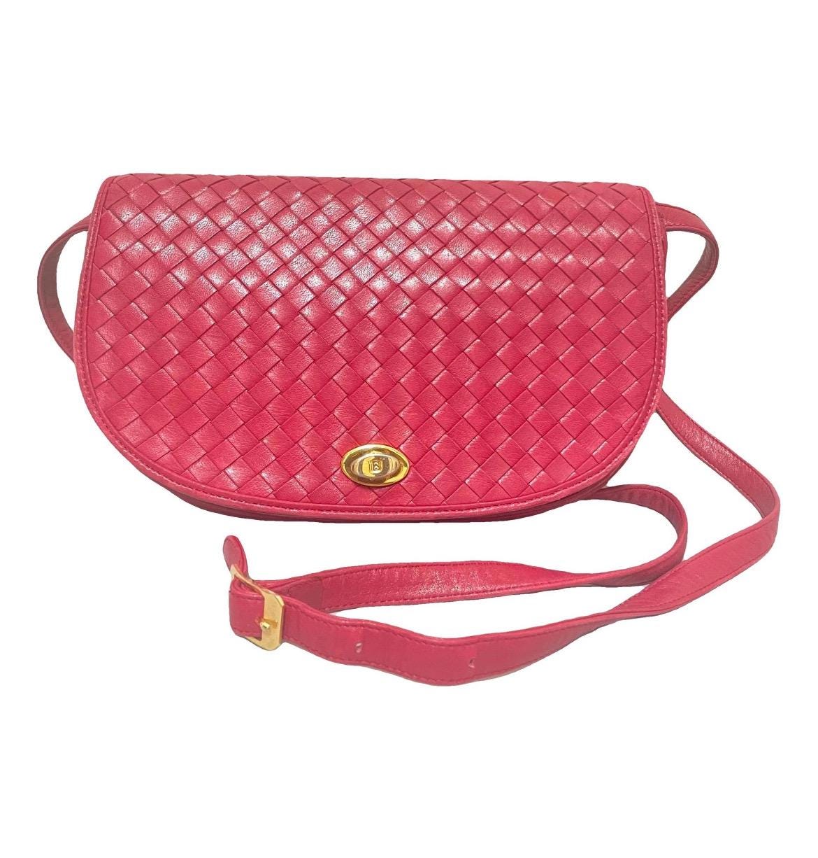 Vintage Bally Red Woven Leather, Intrecciato Handbag Purse
