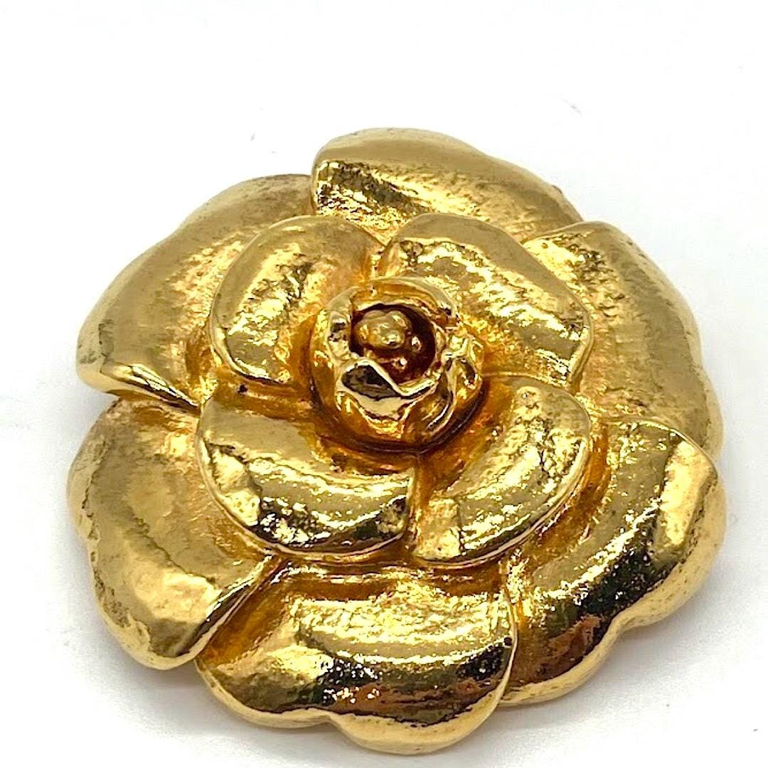 Vintage CHANEL Golden Camellia/rose Flower Pin Brooch. Good for