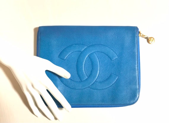 Vintage CHANEL Blue Caviar Clutch Bag iPhone Case Large 