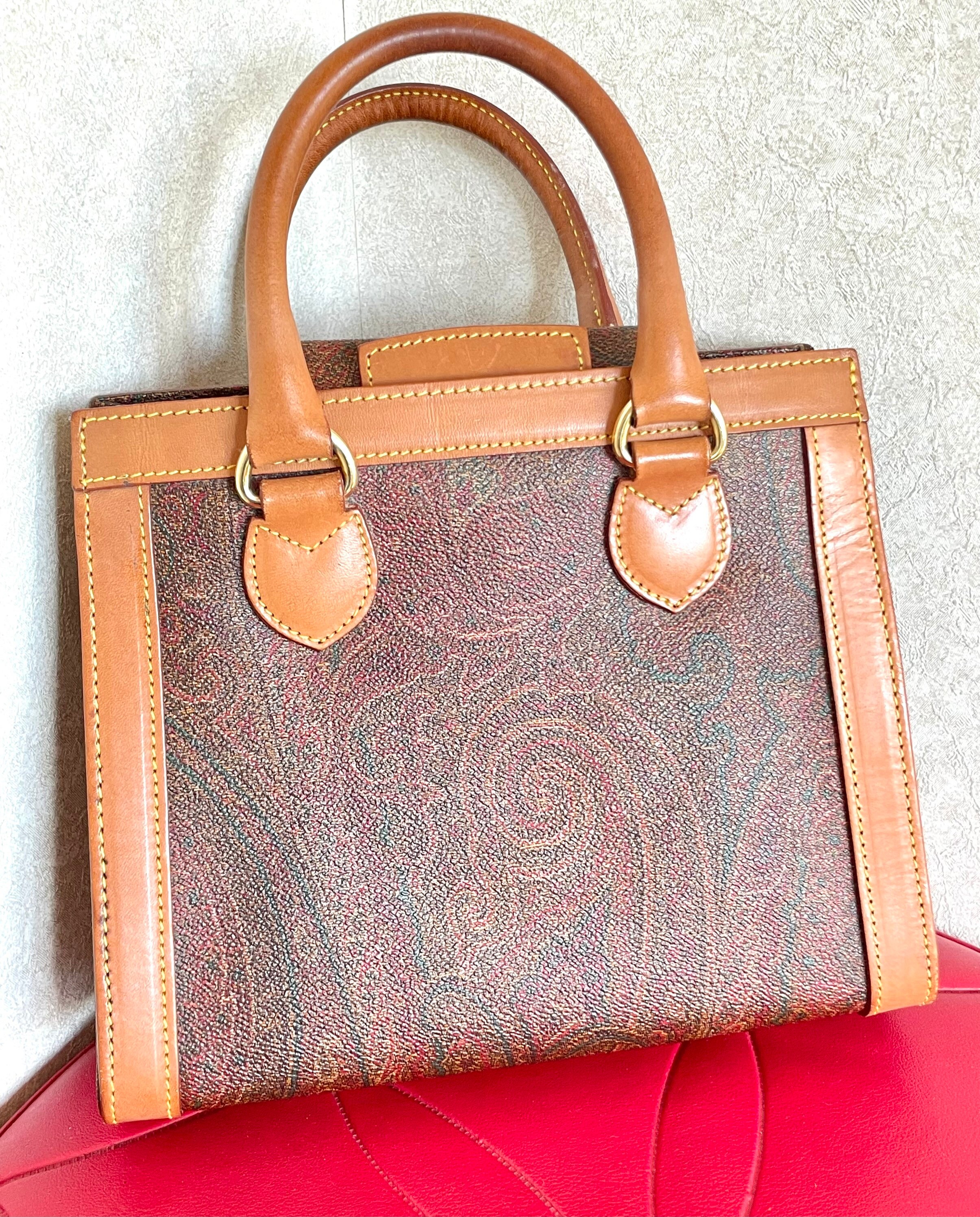 Vintage Etro Classic Wine Paisley Handbag, Mini Tote Bag. Perfect