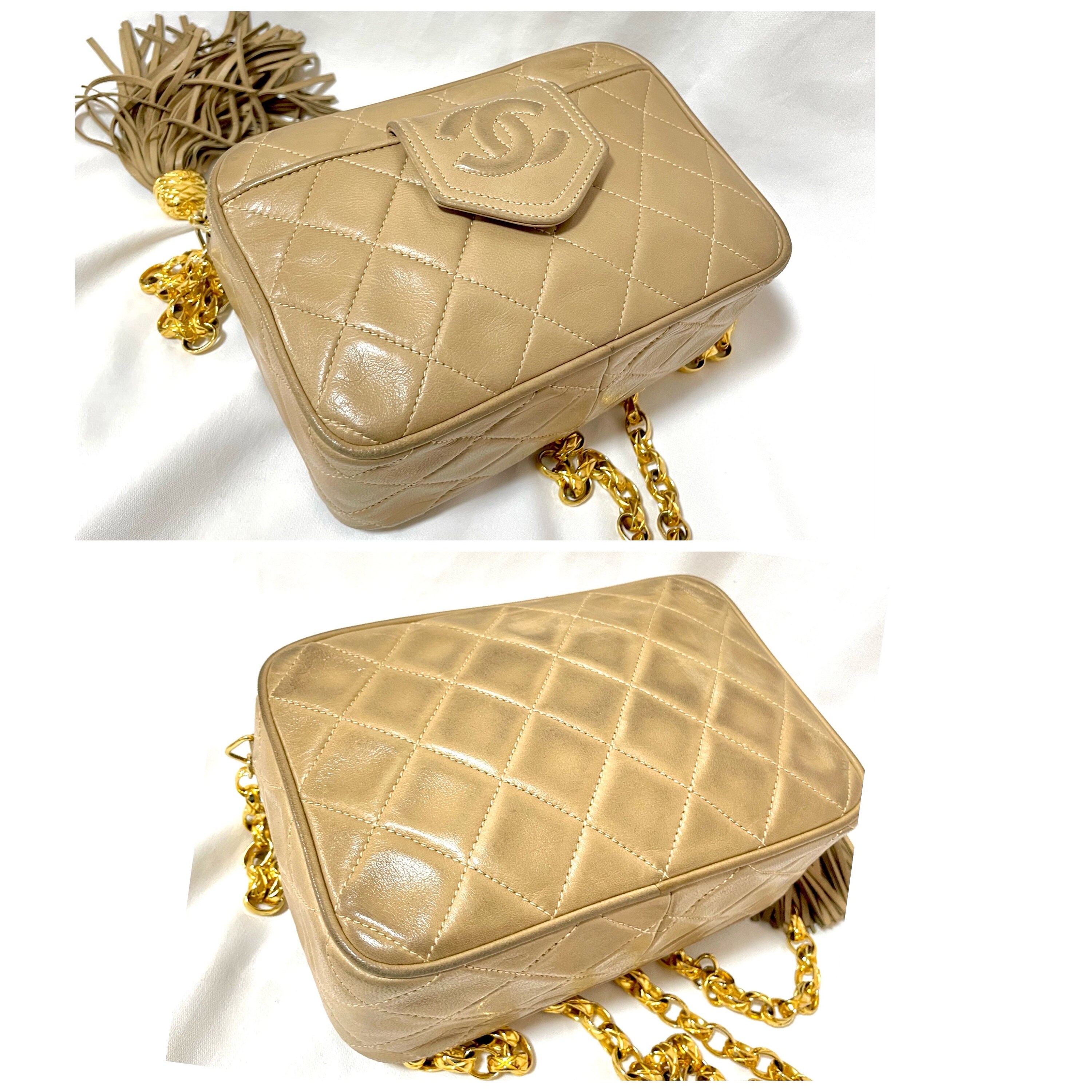 Vintage Chanel Tanned Beige Lambskin Camera Bag Style Chain