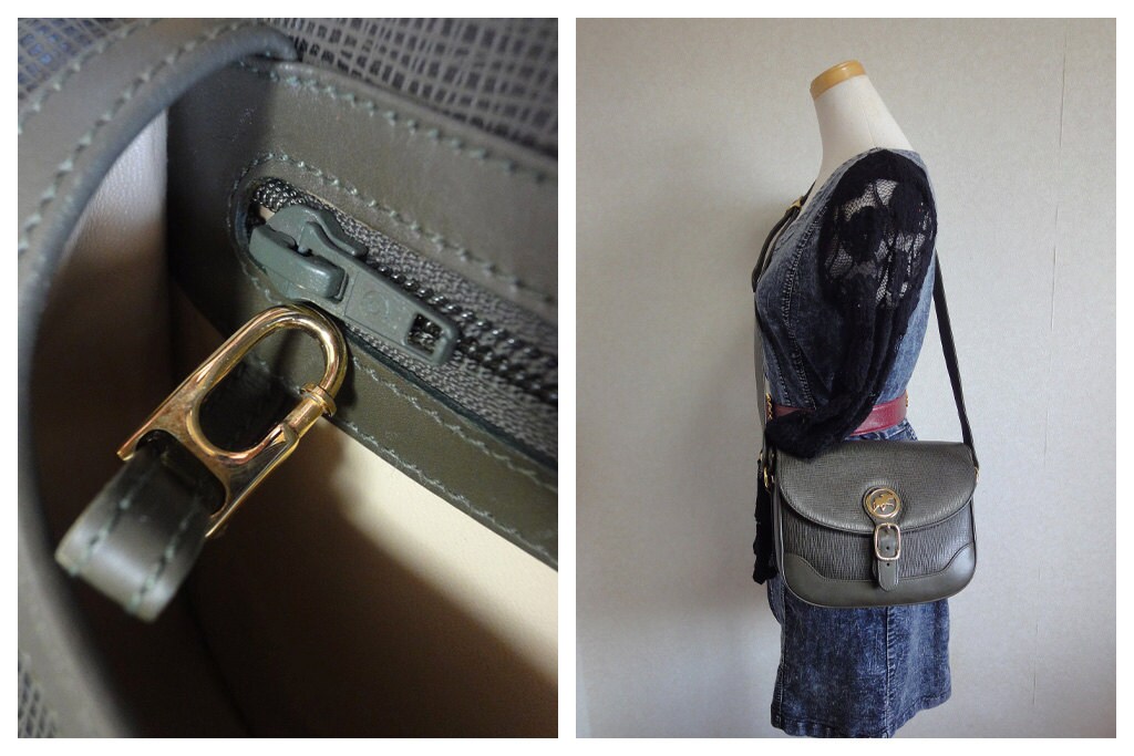 バッグ Vintage leather shoulder bag keiju ours Vintage Hunting World Khaki Genuine Leather Shoulder Purse