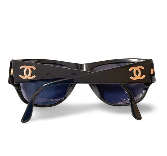 Vintage CHANEL Black Frame Sunglasses With Golden CC Motifs