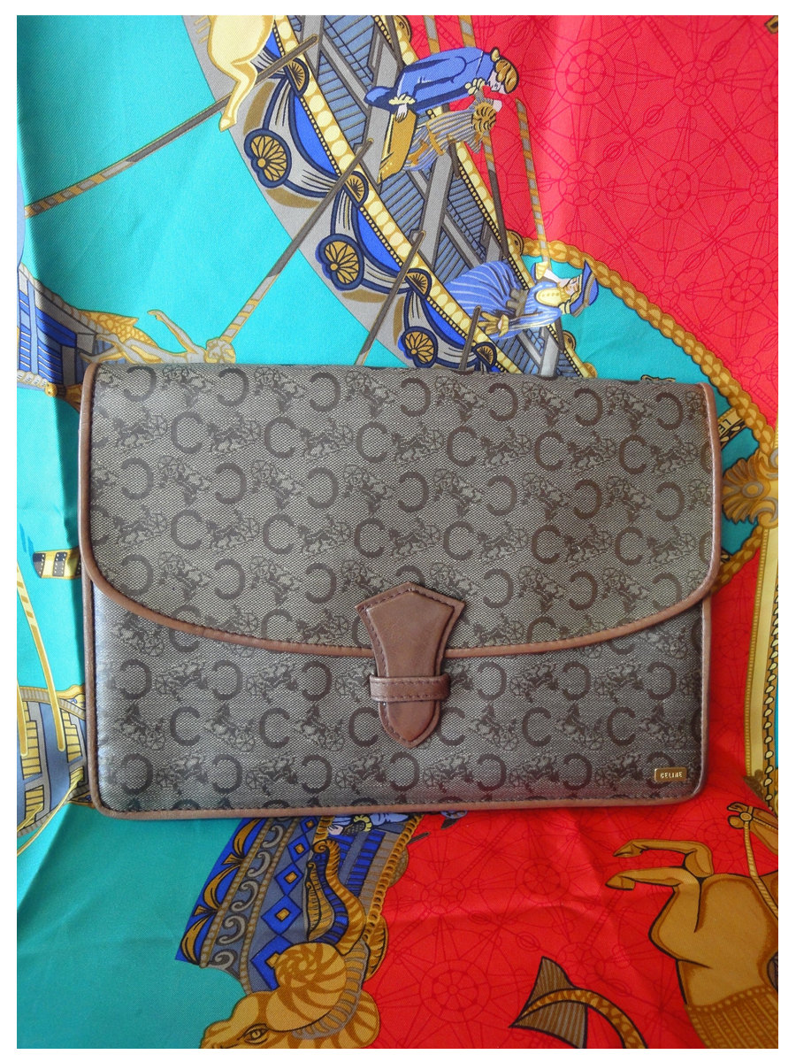 Vintage CELINE Brown & Beige Classic C Logo and Carriage Pattern