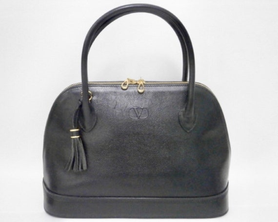 Vintage Valentino Garavani Black Leather Bolide Bag With 