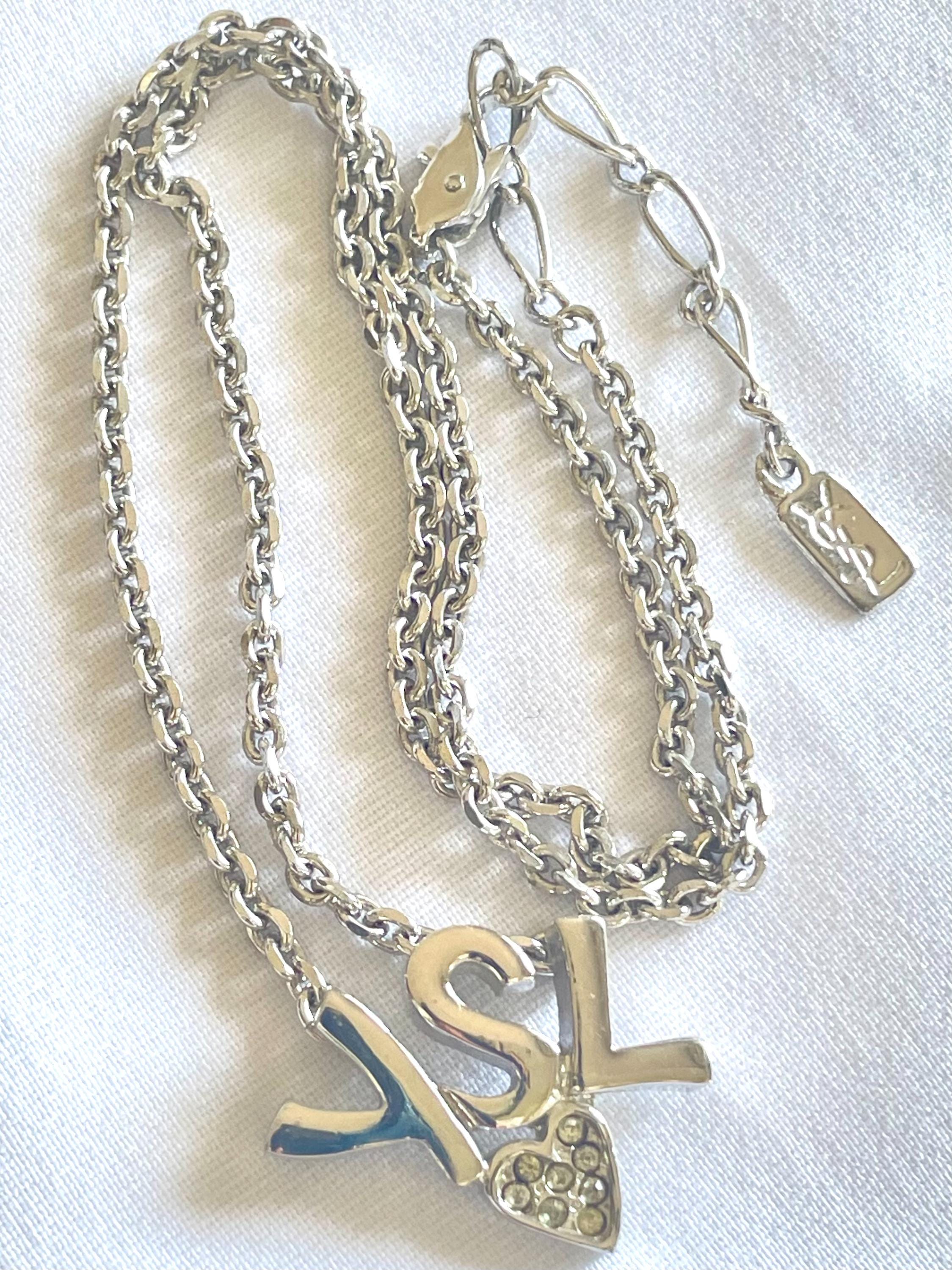 Vintage Yves Saint Laurent Silver Metal Necklace With YSL Logo and 