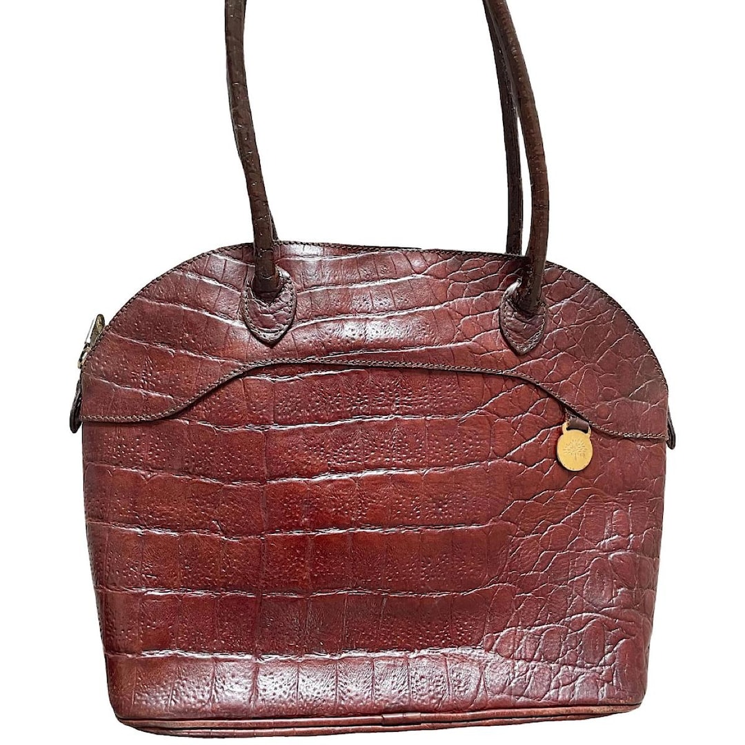 Vintage Mulberry Brown Croc-embossed Leather Tote Bolide