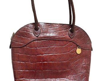 Vintage Mulberry Brown Croc-Embossed Leather Tote | Bolide Shoulder Bag | Roger Saul Era Classic 1990s | 070217m1