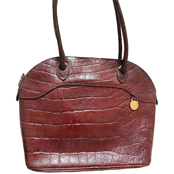 Vintage Mulberry Brown Croc-embossed Leather Tote | Bolide