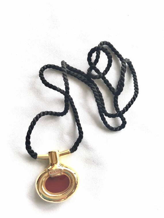 Vintage Hermes Golden and Red Stone Charm Pendant Top Necklace 