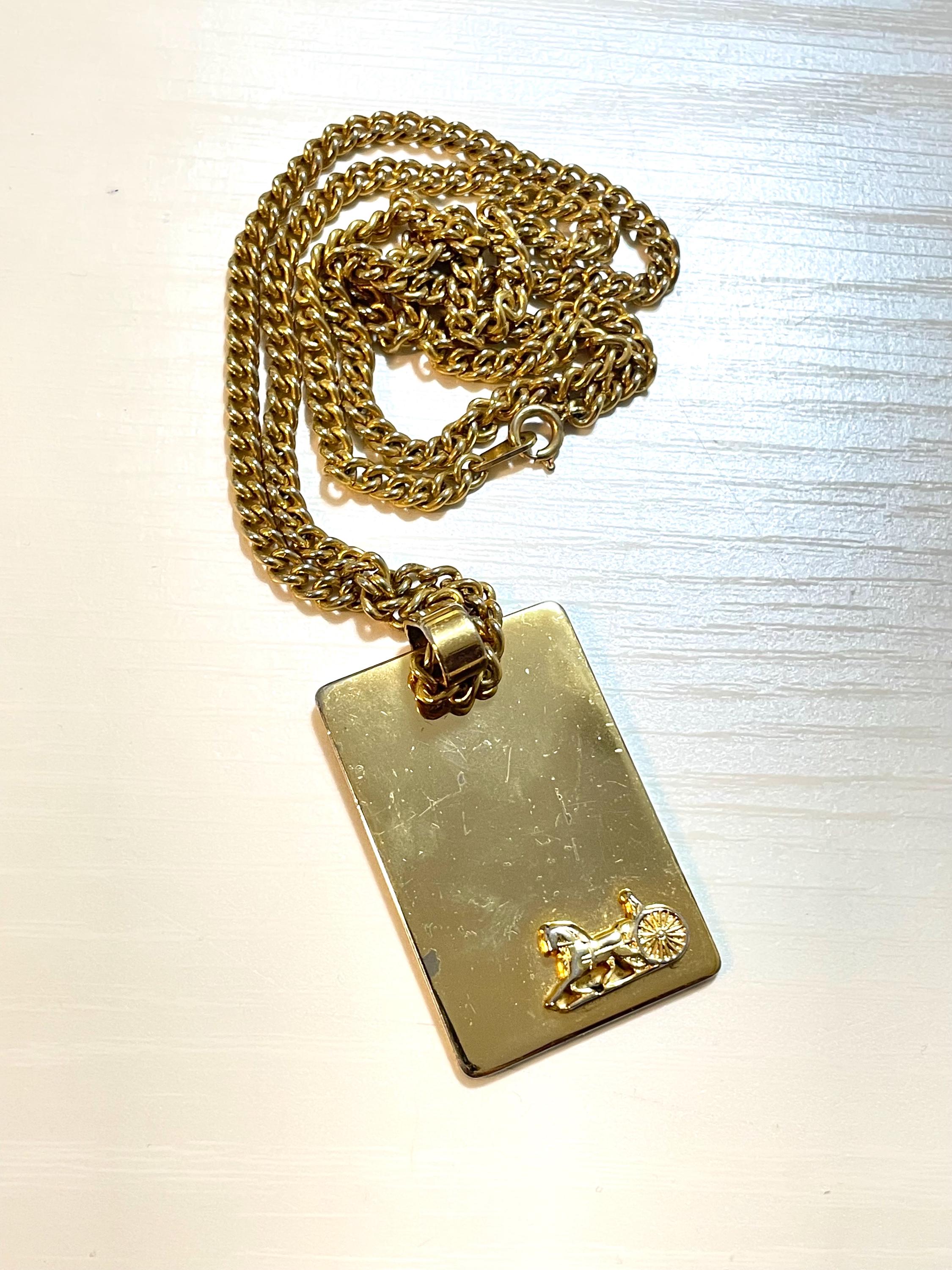 1990s Vintage CELINE Logo Plate Chain Necklace | Square Embossed