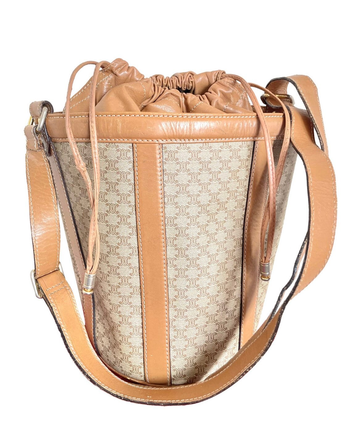 Céline CELINE vintage Macadam bucket bag Triomphe logo Brown