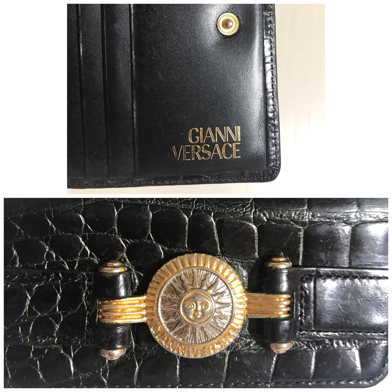 Vintage Gianni Versace Black Croc Embossed Leather Wallet. Etsy