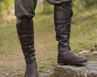 Medieval Costume Knee High Vegan Leather Boots Renaissance Faire LARP Footwear Black Brown Gift for History Lover SCA Reenactment