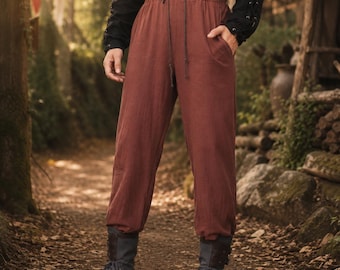 Medieval Costume Brown Drawstring Pants Linen Cotton Renaissance LARP Trousers Gift for LARPer Viking Faire Garb