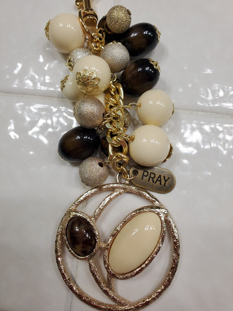 Backpack Pull Key Chain Flower Medallion in Gold Bling Purse Charm Pray is What it Says