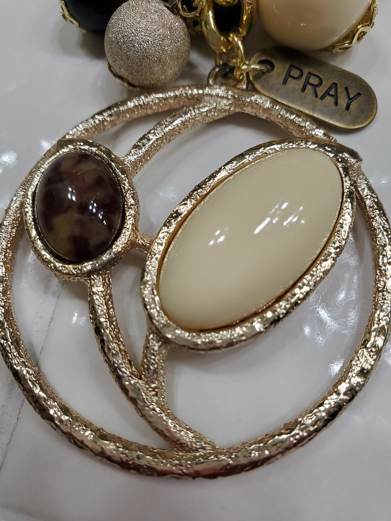 Backpack Pull Key Chain Flower Medallion in Gold Bling Purse Charm Pray is What it Says