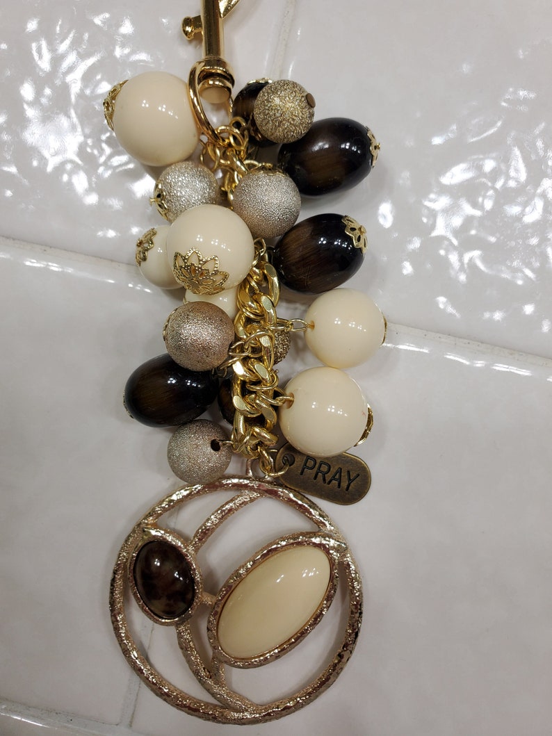 Backpack Pull Key Chain Flower Medallion in Gold Bling Purse Charm Pray is What it Says