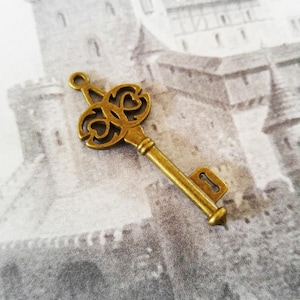 Skeleton Keys Antiqued Bronze Skeleton Key Charms Key Pendants Steampunk Keys Castle Keys Bronze Key Charms 45mm