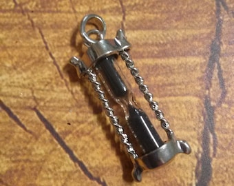 Hourglass Pendant Hourglass Charm Silver with Real Sand Time Flies Hour Glass Black Sand Hourglass Sandglass Charm Real Hourglass Charm PRE