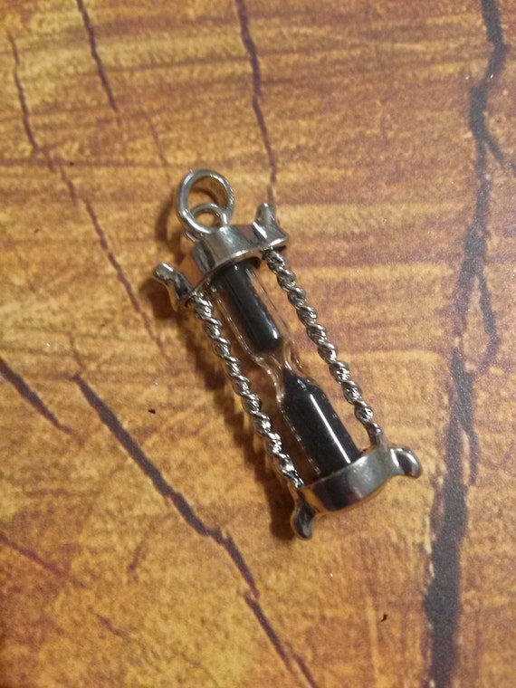 Hourglass Pendant Hourglass Charm Silver with Real Sand Time Flies Hour Glass Black Sand Hourglass Sandglass Charm Real Hourglass Charm PRE