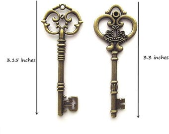 Big Key Pendants Antiqued Bronze Key Charms Skeleton Keys Big Keys Castle Keys 3.3" 20 pieces