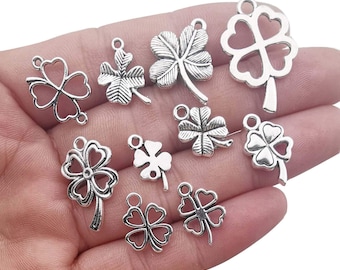 4 Leaf Clover Charms Antiqued Silver Clover Pendants St Patricks Day Charms Lucky Charms Good Luck Charms Four Leaf Clover BULK Charms 80pcs