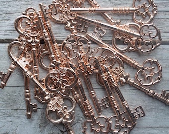 Big Key Pendants Rose Gold Key Charms Skeleton Keys Big Keys Castle Keys 3.3" 20 pieces