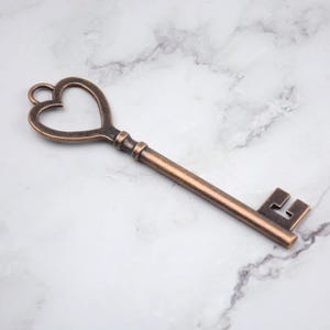 Big Key Pendant Antiqued Copper Skeleton Key Steampunk Key Copper Key Pendant Heart Key Charm 3.26&quot;