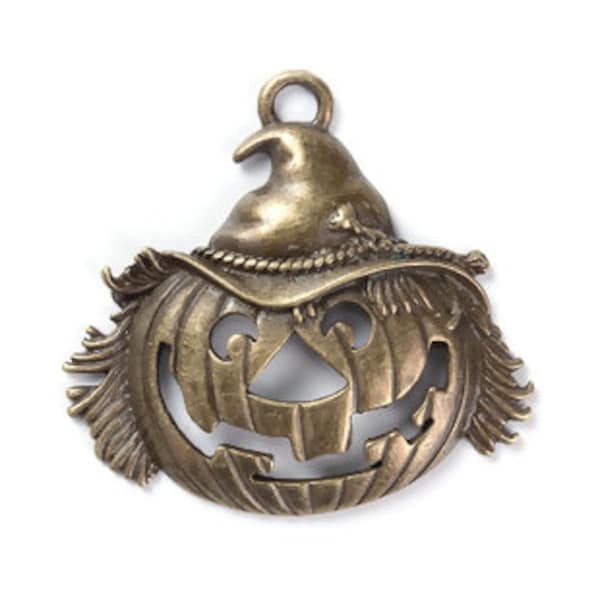 Halloween Pendants Large Focal Pendants Antiqued Bronze Pumpkin Pendants Jack O Lantern Charms Scarecrow Pendants Pumpkin Witch 61mm 10pcs