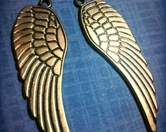 Golden Angel Wing Pendants Ethereal Antiqued Gold 50mm Double Sided Pendants for Jewelry Making and Ornaments 2 pieces