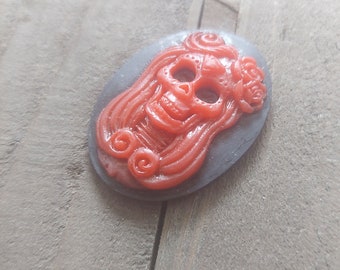 Skeleton Cameo Cabochons Black Red Resin Oval Flat Back 40x30 Halloween Female Skeleton Cabochon Lolita