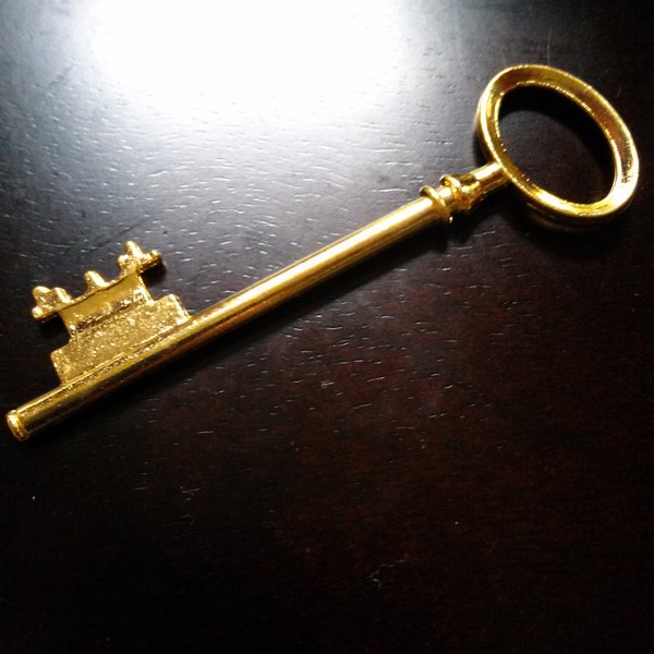 Large Skeleton Key Pendant Shiny Gold Key Big Key 3 Inch Key Wedding Key Traditional 80mm (3") Large Key