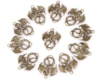 Dragon Charms Dragon Pendants Antiqued Bronze Dragon Charms Fairy Tale Charms Medieval Pendants Bronze Charms Fairy Tale Pendants 1.38" 20pc