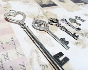 Heart Keys Antiqued Silver Skeleton Keys Heart Keys Keys to My Heart Love Keys Wedding Keys Assorted Keys