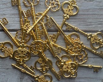 Big Key Pendants Shiny Gold Key Charms Skeleton Keys Big Keys Castle Keys 3.3" 20 pieces