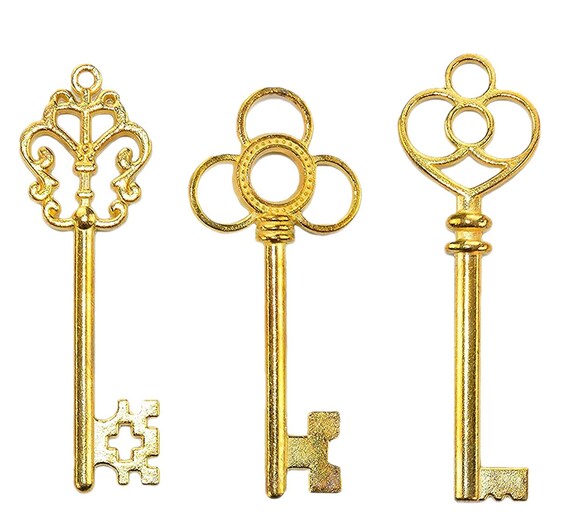 Gold Skeleton Keys Antiqued Gold Key Pendants Big Keys Etsy
