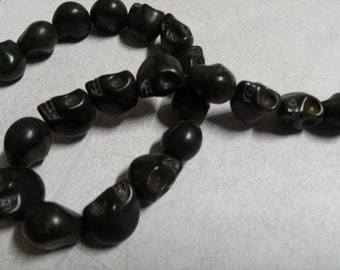 Black Skull Beads 9mm Beads Howlite Turquoise Large Skull Beads Black Beads Halloween Beads Gothic 1 strand